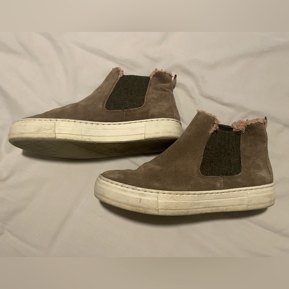 Suede Ankle Chelsea Boots with Fur Lining Beige US Size 8 - Picture 2 of 6